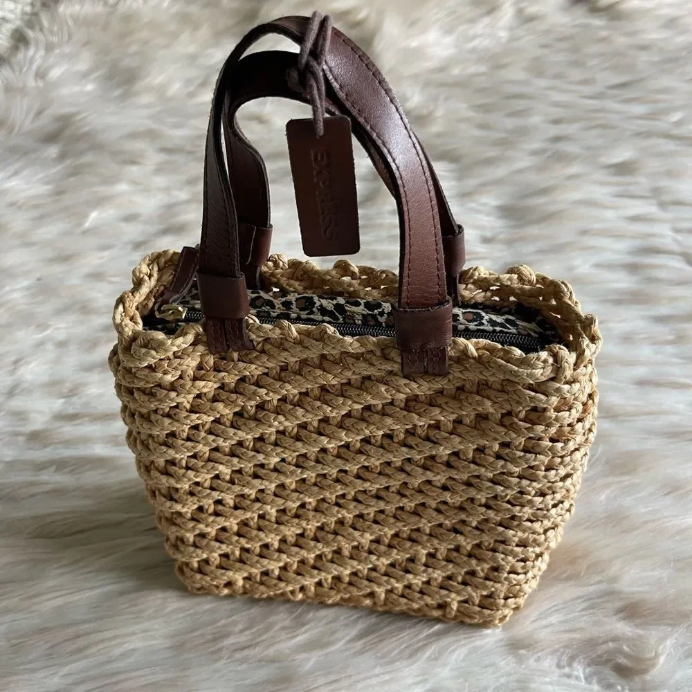Express Y2K Straw Mini Handbag with Leather Straps